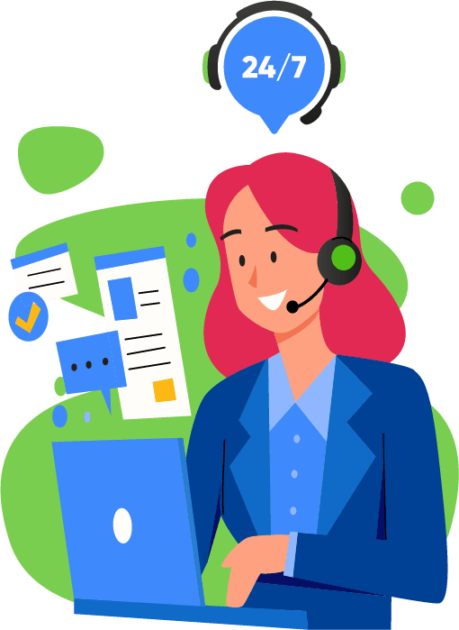 A Customer Service Representative with a headset on speaking with a customer