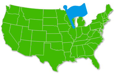 Map of the USA with the flag pointing to Chicago