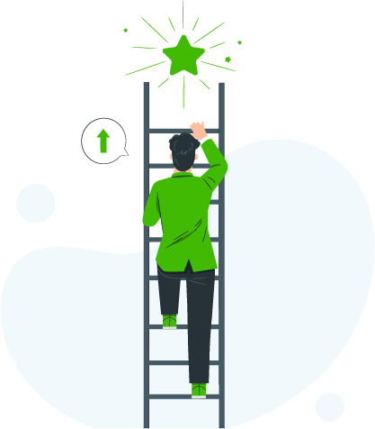 Man climbing up the ladder trying to reach the star